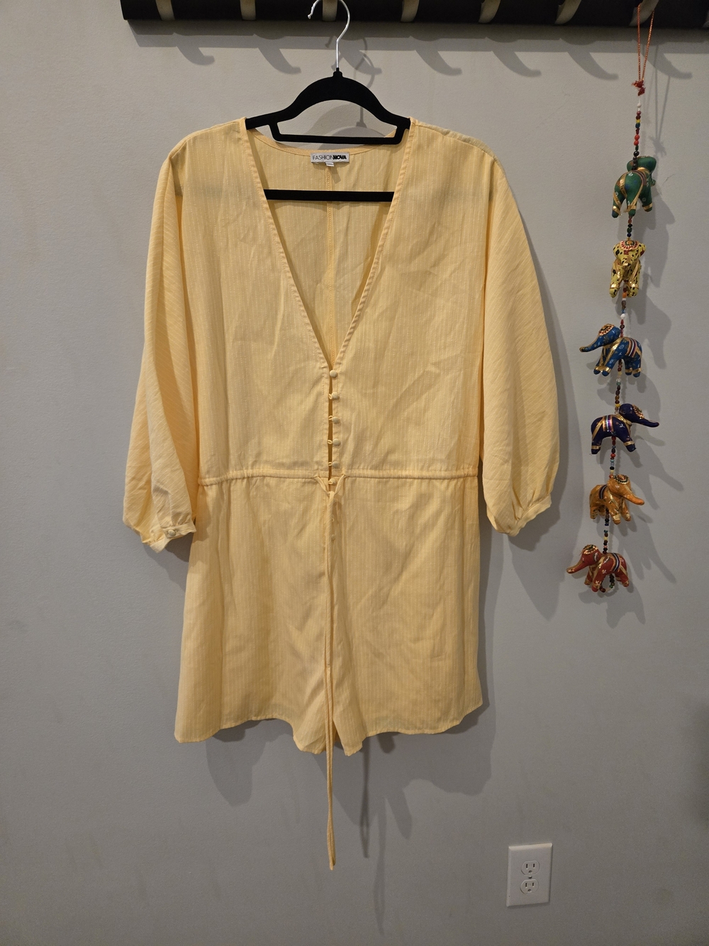 Fashion Nova Yellow V-Neck Short Romper
